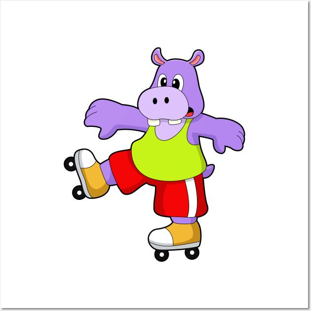 Hippo as Skater with Inline skates Wall Art by Markus Schnabel